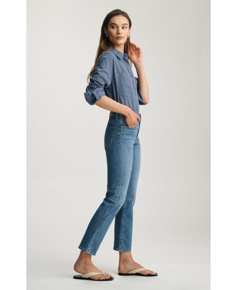 Women's Kendra High Rise Straight Leg In Mid Brushed Flex Blue