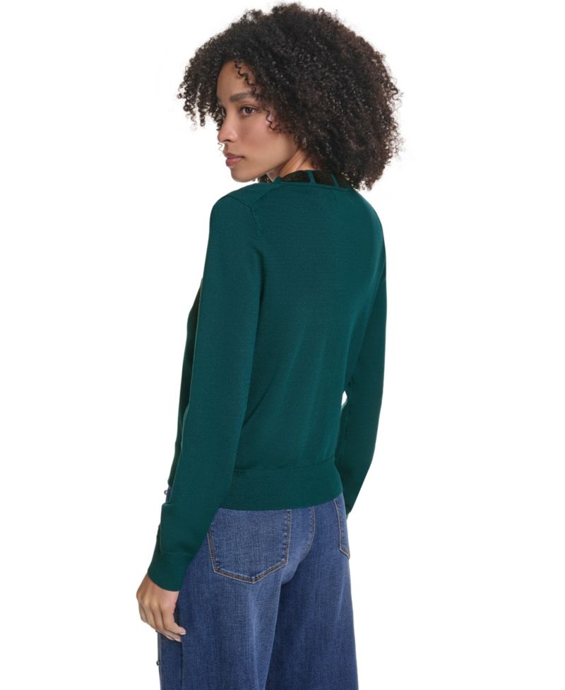 Petite Bow Crewneck Long-Sleeve Sweater