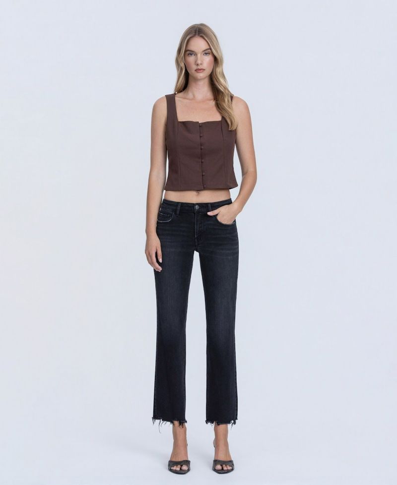 Women's Mid Rise Raw Hem Ankle Straight Jeans