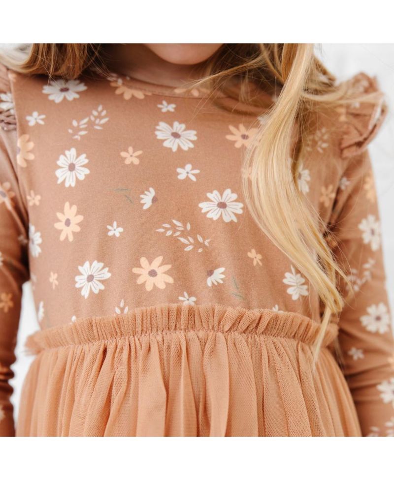 Little and Big Girls Ditsy Fall Floral Long Sleeve Tutu Dress