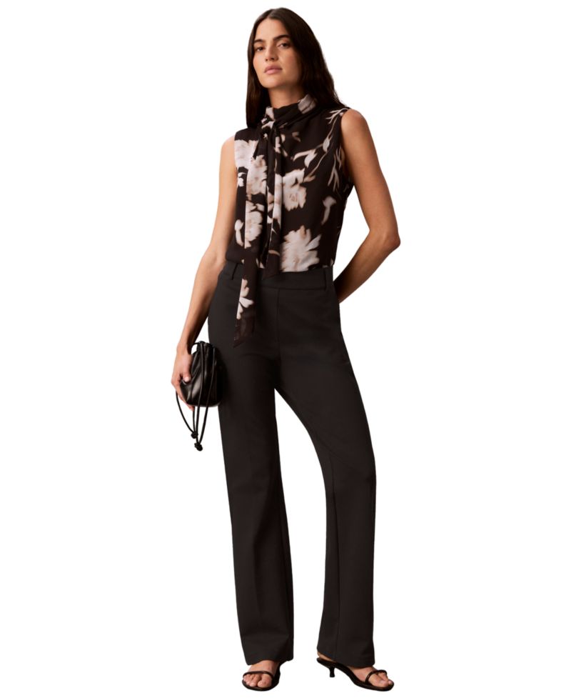 Women's Scarf-Neck Floral-Print Top