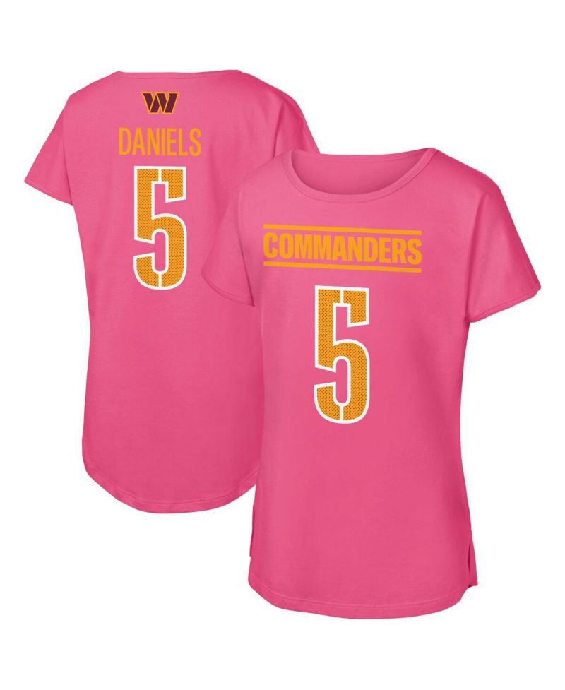 Big Girls Jayden Daniels Pink Washington Commanders Player Name & Number T-Shirt