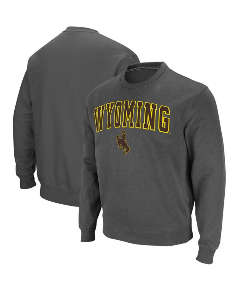 Men's Charcoal Wyoming Cowboys Arch & Logo Tackle Twill Pullover Sweatshirt