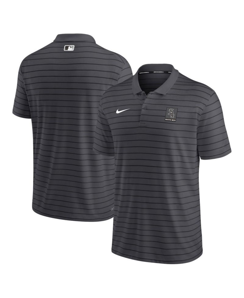 Men's Anthracite Chicago White Sox Authentic Collection Striped Performance Pique Polo Shirt
