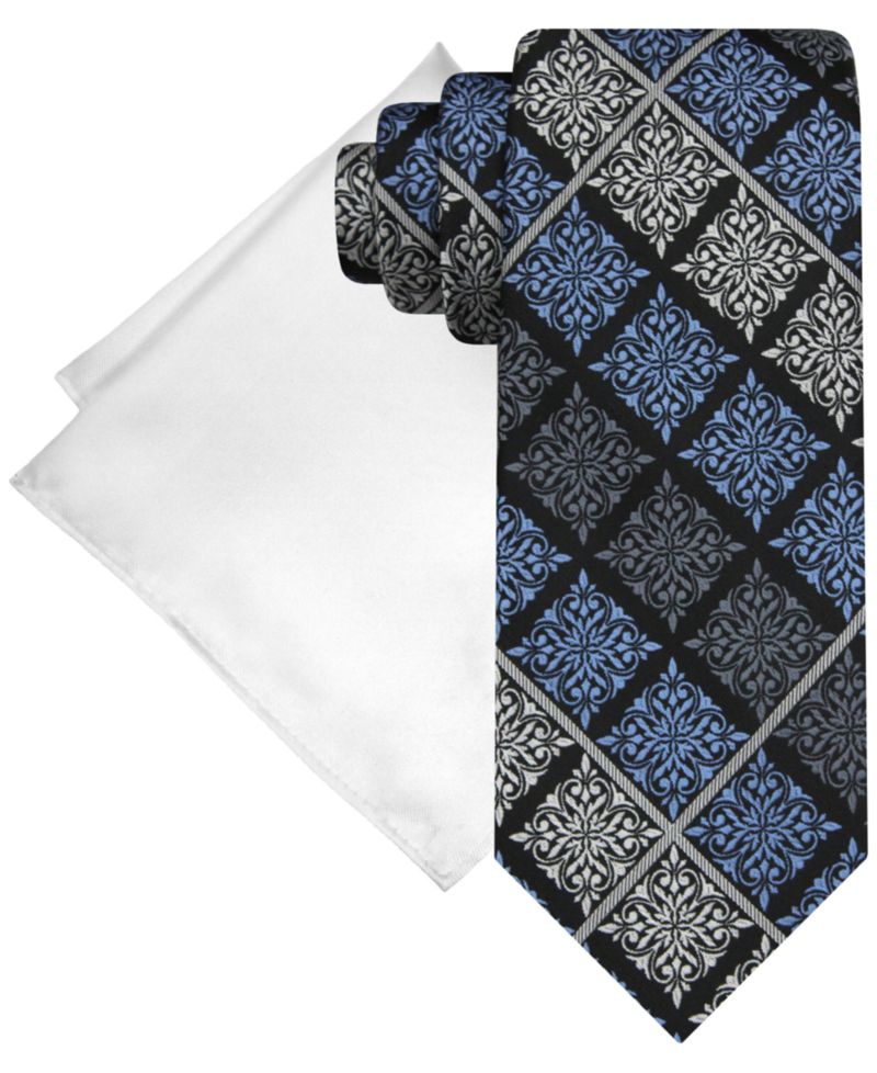 Men's Medallion Tie & Solid Pocket Square Set