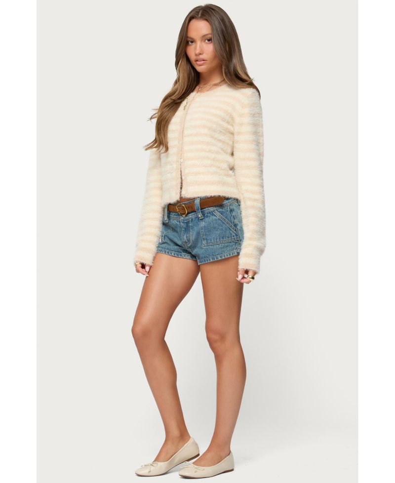 Women's Aria Striped Fuzzy Knit Cardigan
