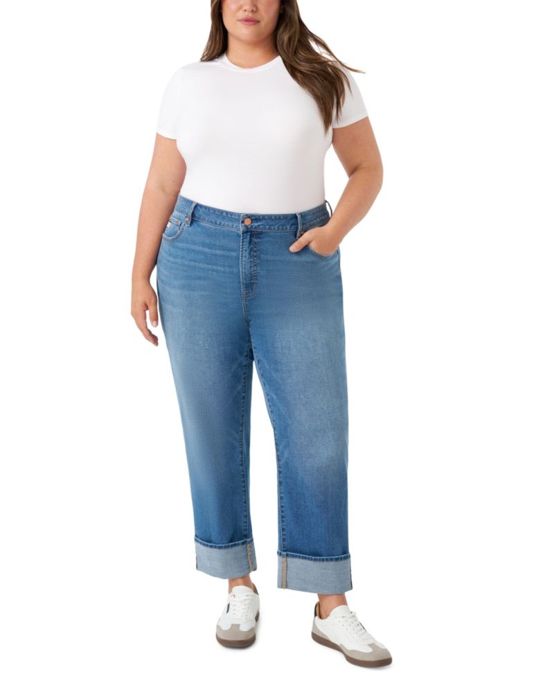 Plus Size Vintage Straight Cuffed Jeans