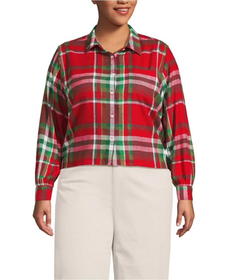 Plus Size Cropped Flannel Shirt