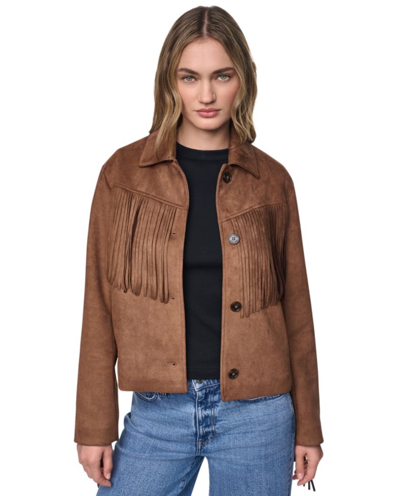 Women's Fringe Detail Collared Button-Front Jacket