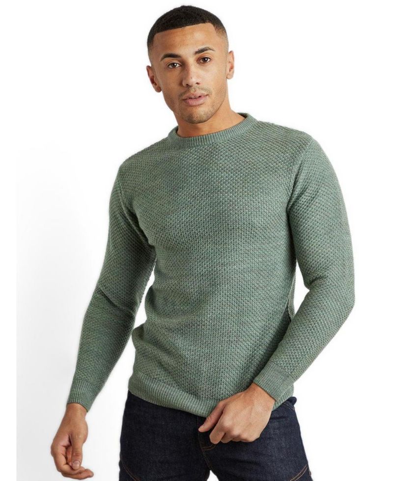 Men's Long-Sleeve Crewneck Textured-Knit Wool Sweater