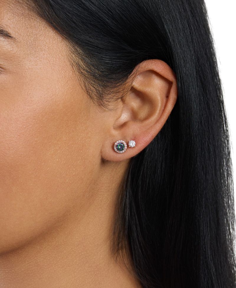 Rose Gold Over Sterling Silver 4mm Cubic Zirconia and 5mm Mystic Halo Stud Earring Set
