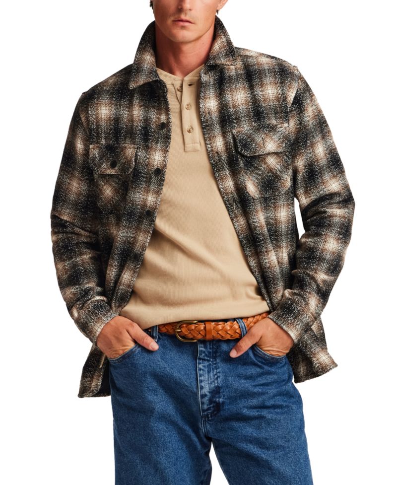 Men's Wool Blend Brushed Plaid Shirt Jacket