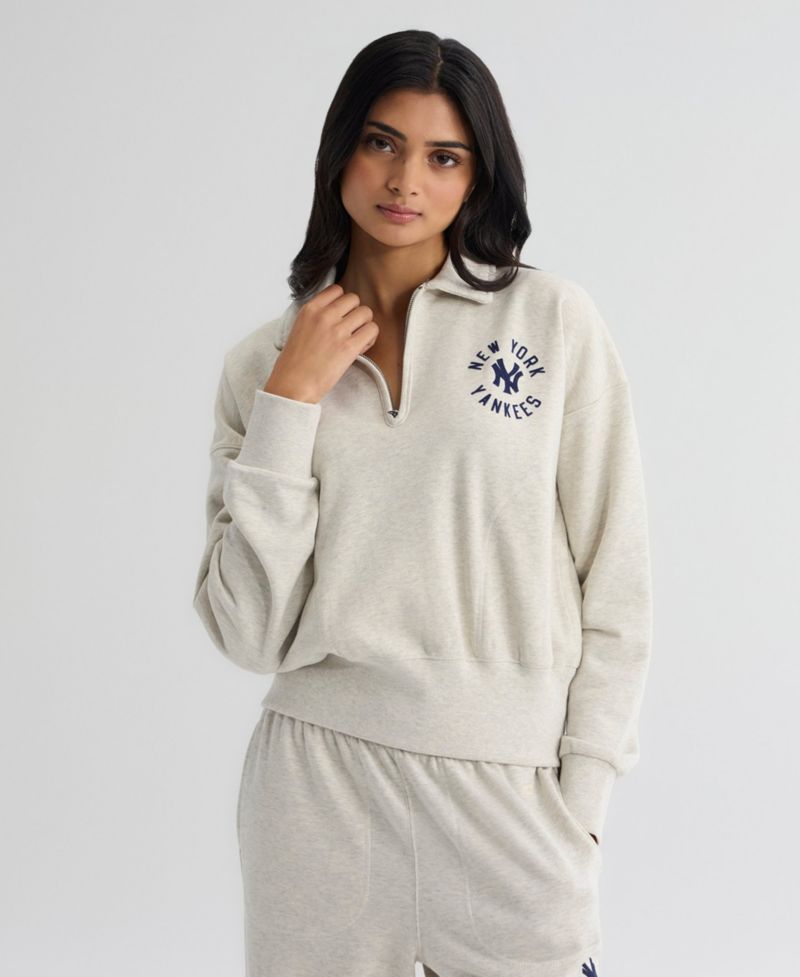 Women's New York Yankees Iconic Terry Quarter-Zip Cropped Sweatshirt
