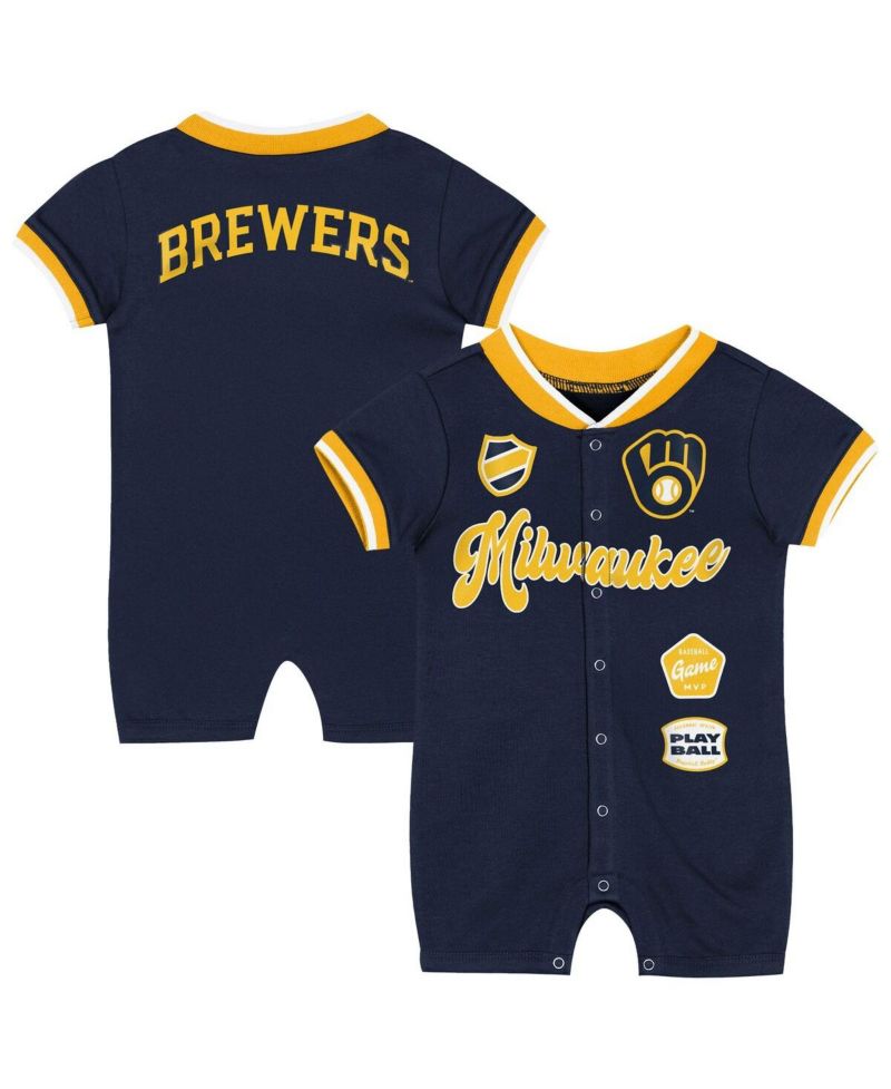 Baby Boys and Girls Navy Milwaukee Brewers Pinch Coverall