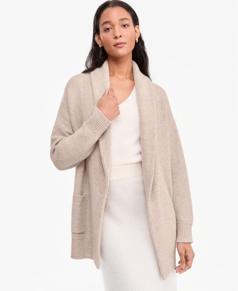 Plus Size 100% Cashmere Shawl-Collar Cardigan