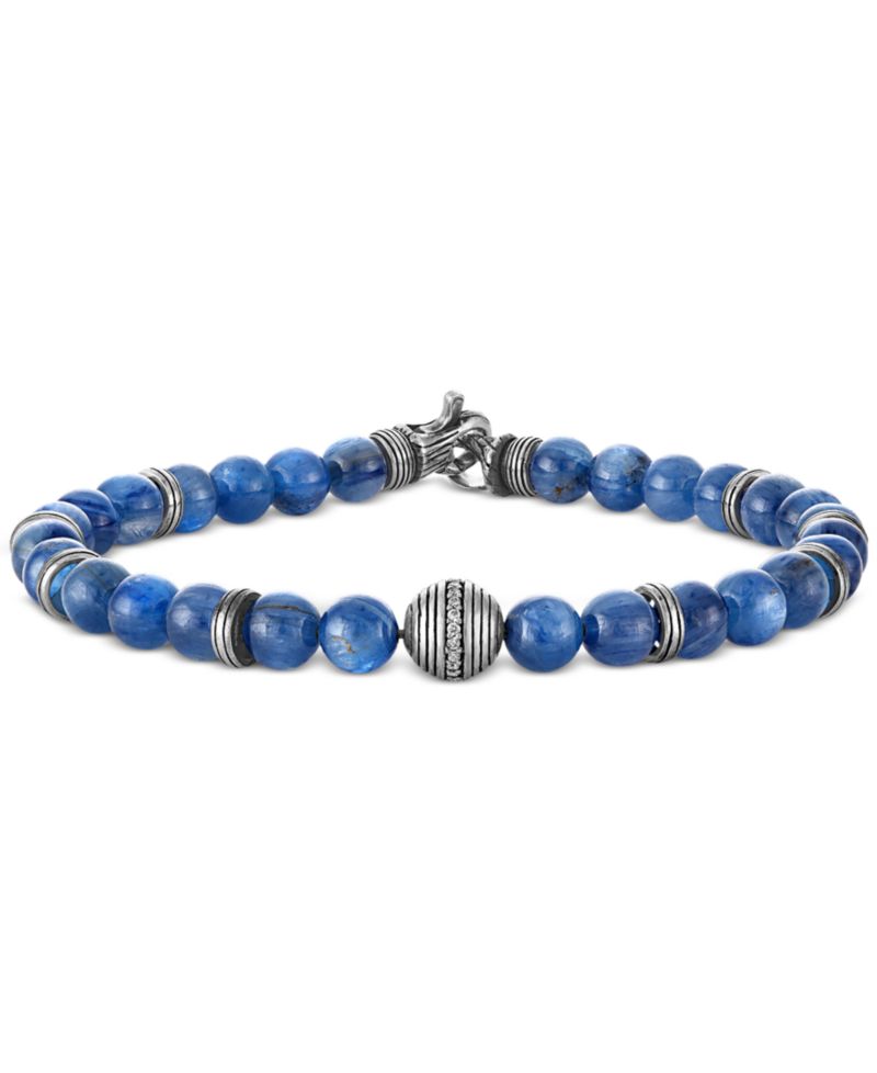Kyanite & Diamond (1/10 ct. t.w.) Bead Bracelet in Sterling Silver