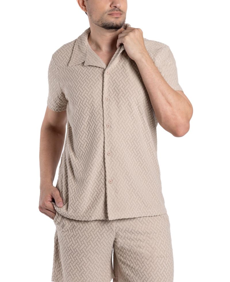 Men's Casual Textured Camp Collar Short Sleeve Button-Up Shirt