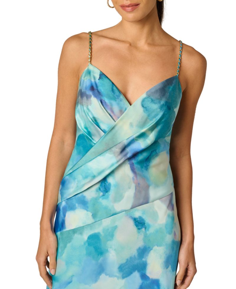 Women's Printed V-Neck Ball Gown