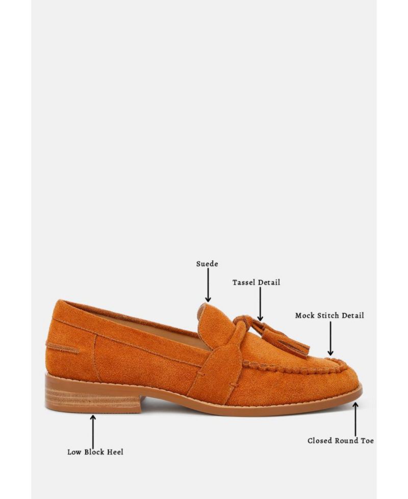 Rag and Co Womens Rhone Tassels Detail Suede Loafers