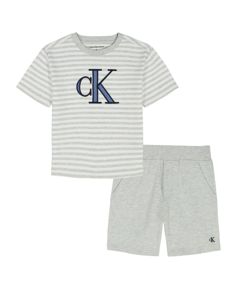 Boys' 2T-7 Relaxed Striped T-Shirt and French Terry Cargo Shorts, 2-Piece Set