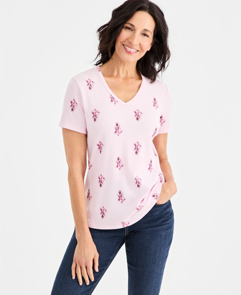 Petite V-Neck Floral T-Shirt