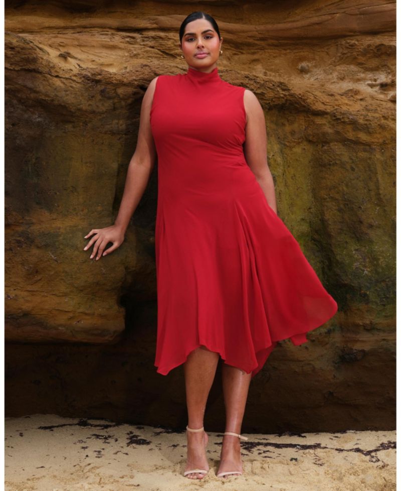 Plus Size Holly Halter Assymetric Sheath Midi Dress