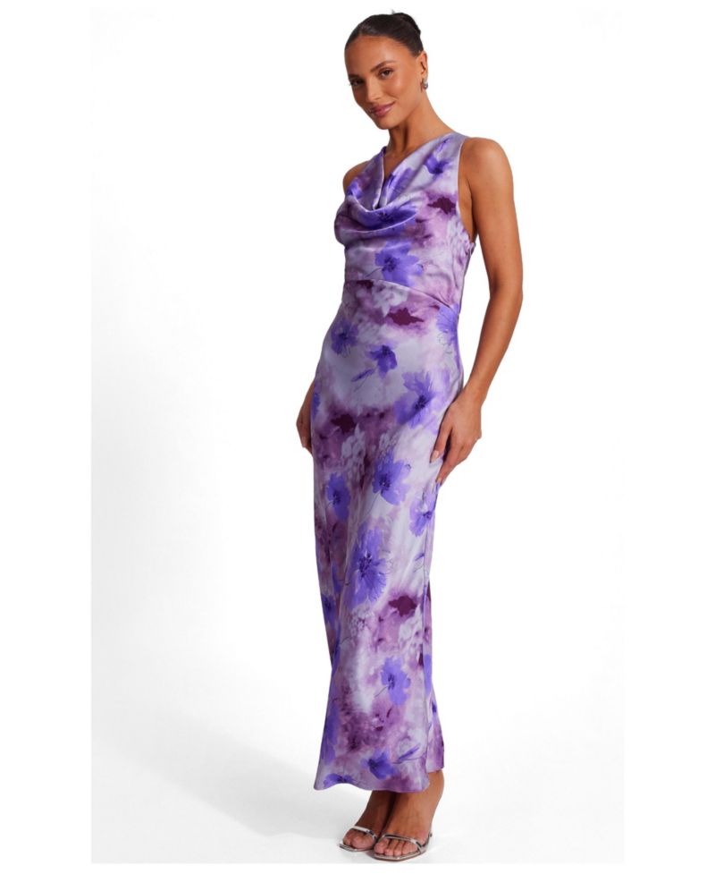 Women's Satin Cowl Neck Midaxi Dress