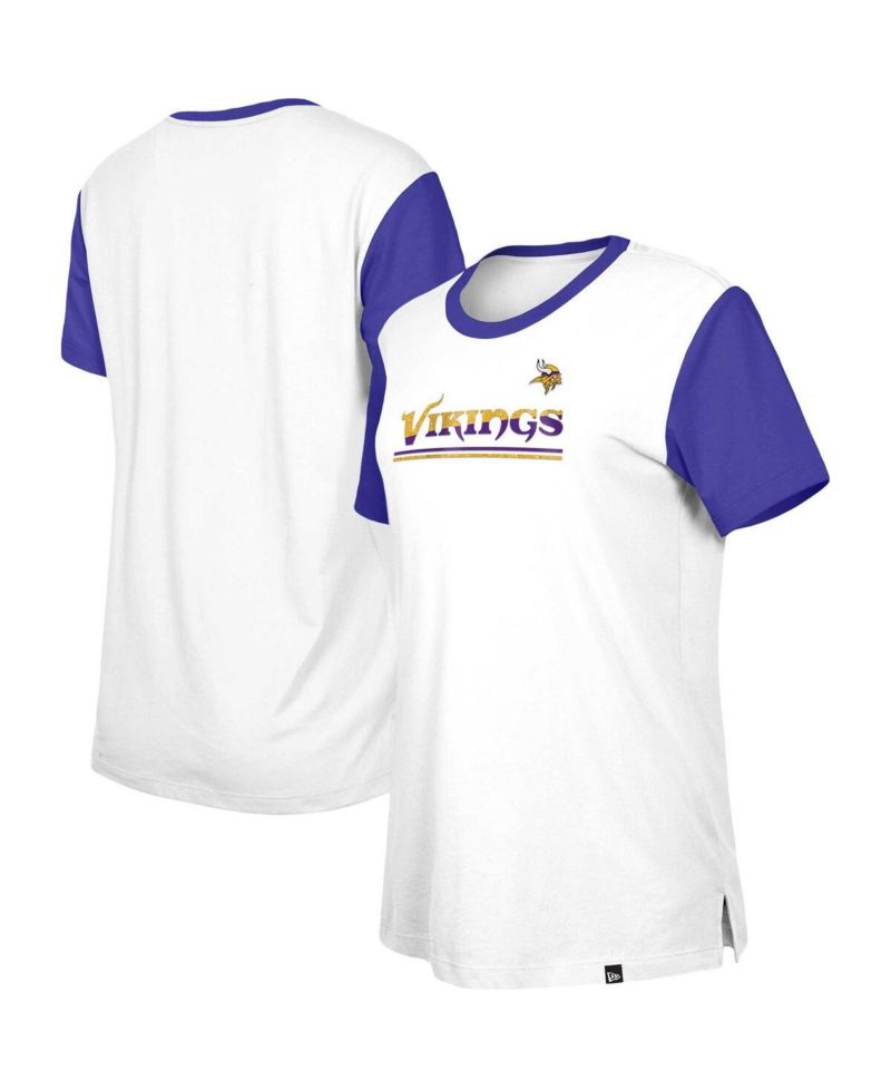 Women's White/Purple Minnesota Vikings Third Down Color Block T-Shirt