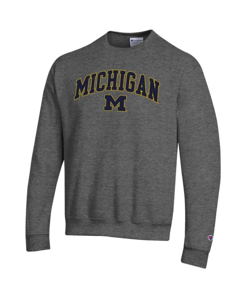 Men's Heather Charcoal Michigan Wolverines Arch Over Logo Pullover Sweatshirt