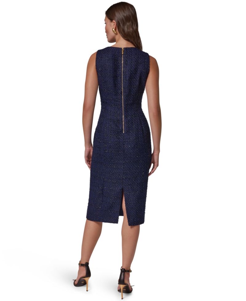Women's Tweed Asymmetric Neck Midi Dress
