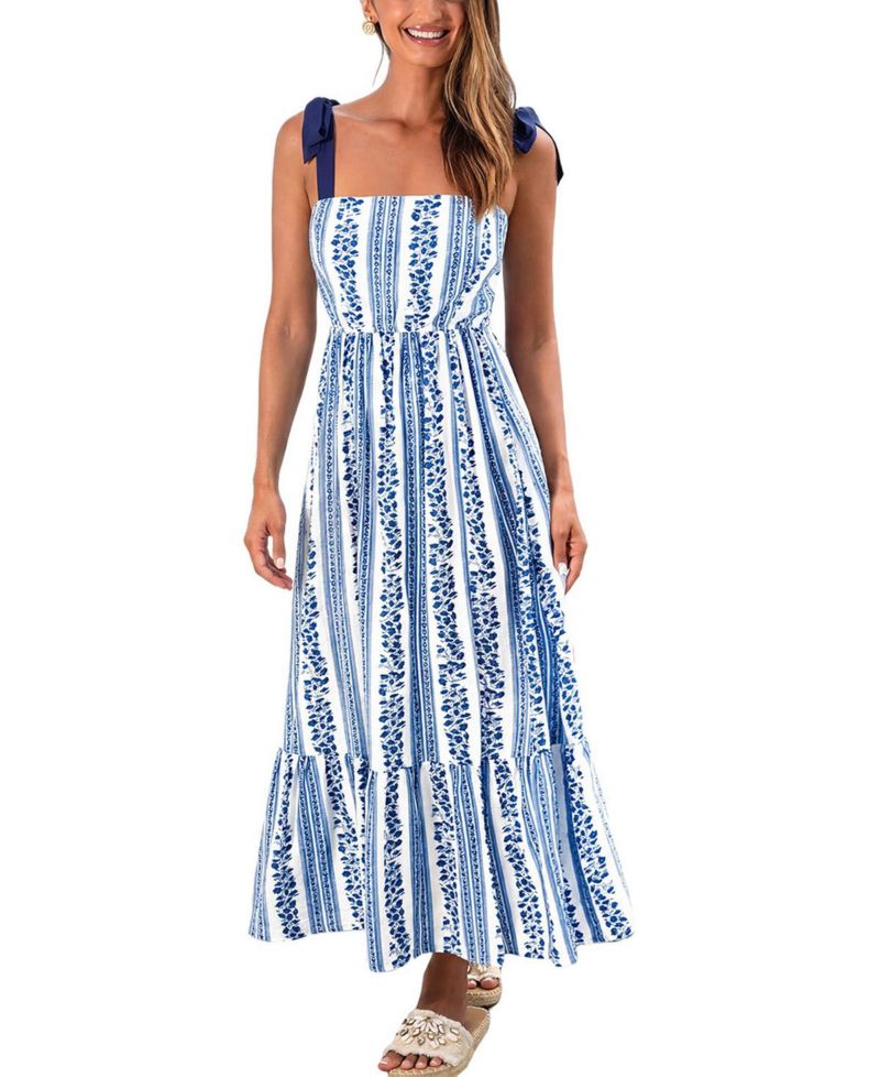 Women's Summer Rain Striped Maxi Beach Dress