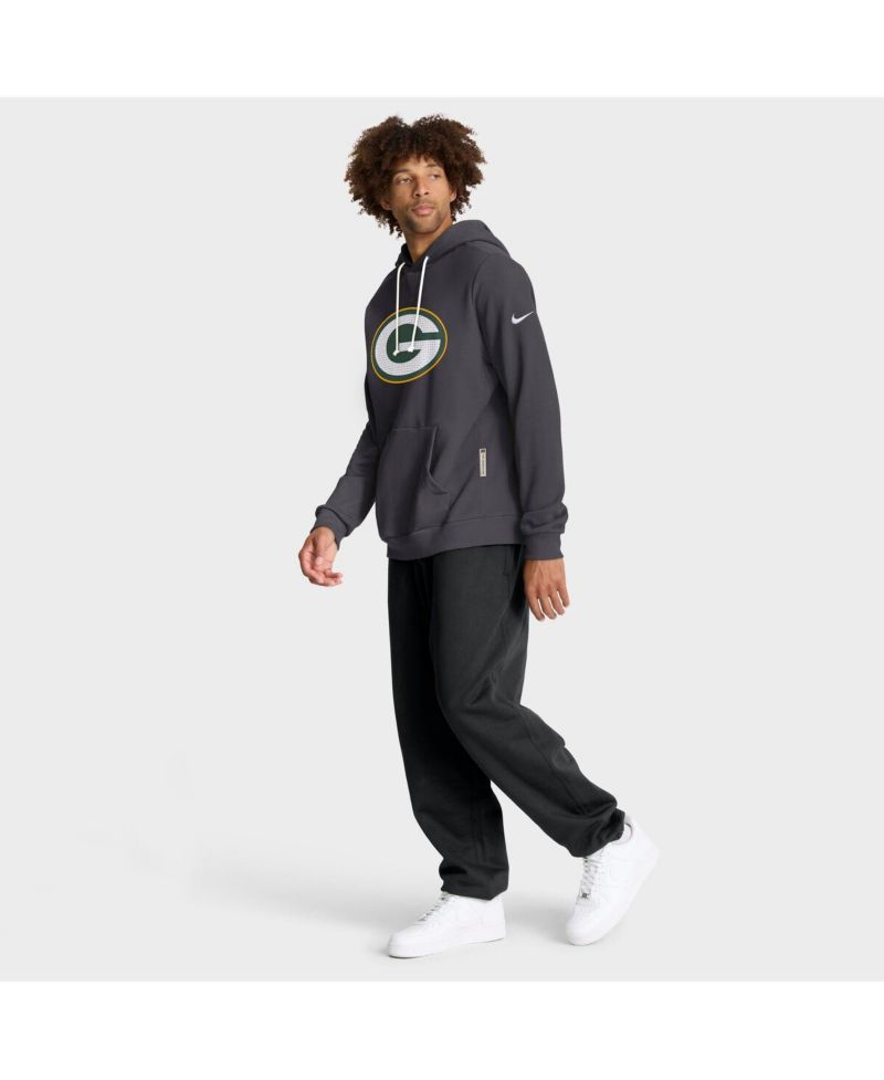 Men's Anthracite Green Bay Packers Sideline Initial Home Performance Pullover Hoodie