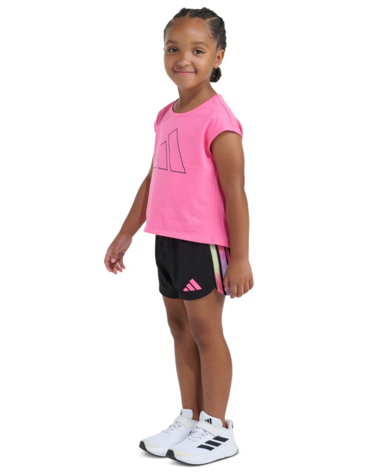 Girls' 2T-6X Short-Sleeve Back Pleated T-Shirt and Mesh Shorts, 2-Piece Set