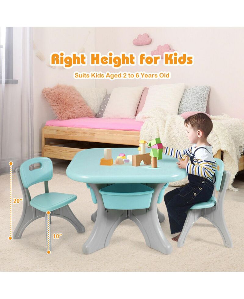 Kids In/Outdoor Plastic Storage Play Table & Chair Set, 3-Piece
