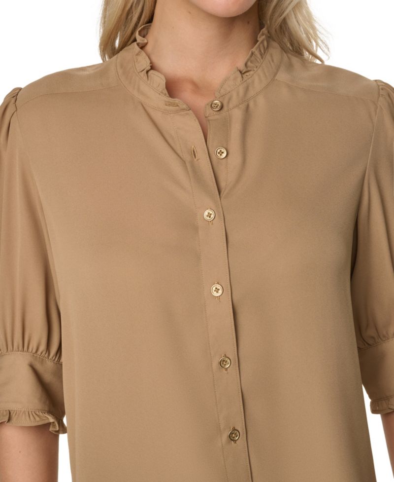 Women's Puff-Sleeve Ruffle Collared Shirt