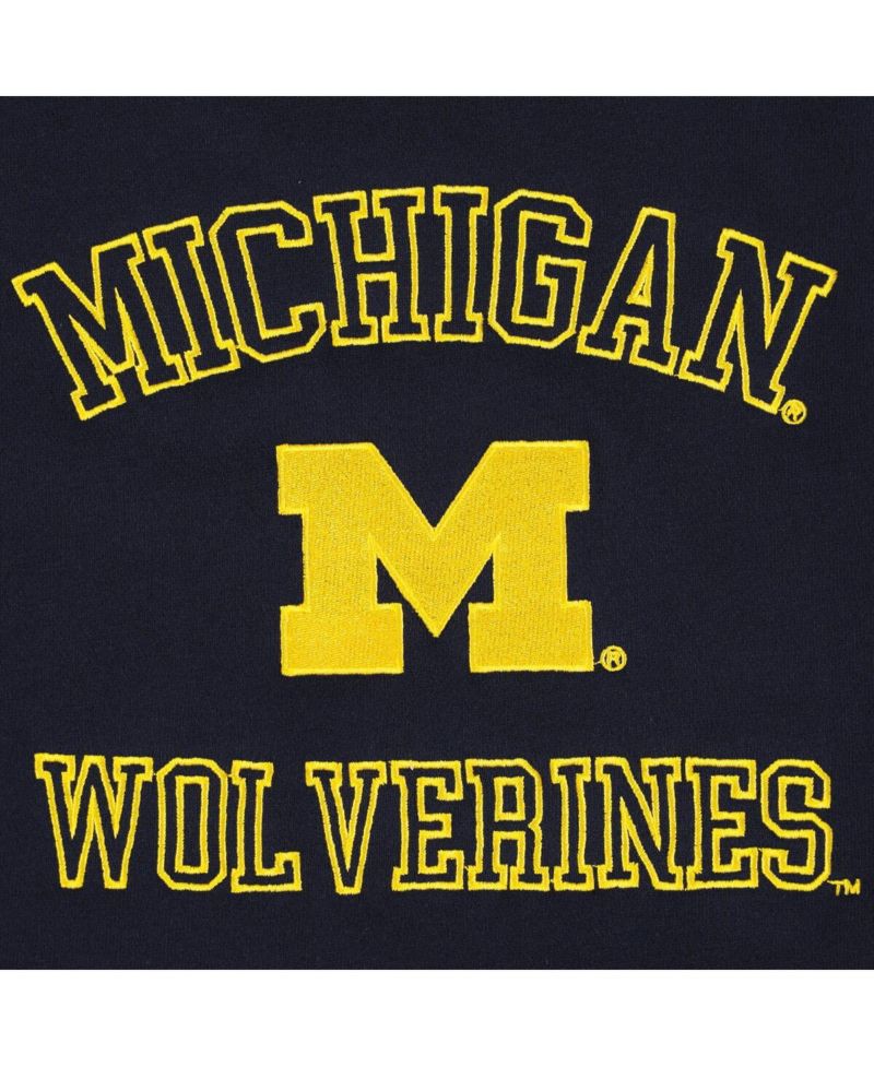 Women's Navy Michigan Wolverines Colorblock Rookie Crew Pullover Sweatshirt