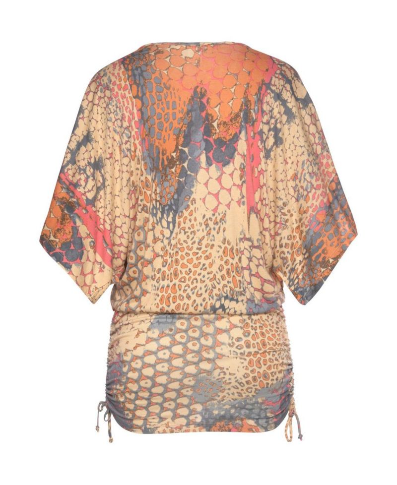 Women's Viscose Printed Ruched Drawstring Short Dress