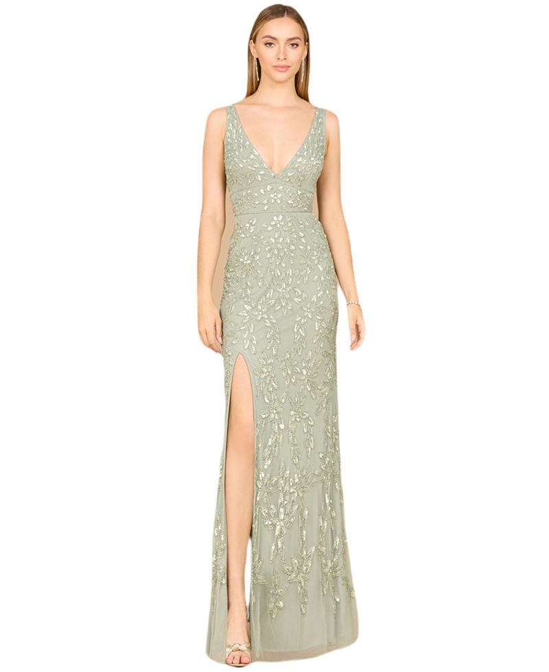 Women's Embellished Gown with Slit - OUTLET
