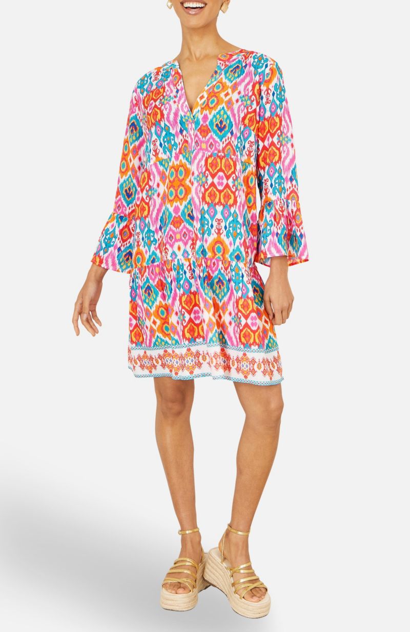 Women's Ikat Print Viscose Beach Tunic Dress