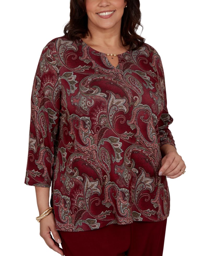 Plus Size Union Square Paisley Melange 3/4-Sleeve Blouse