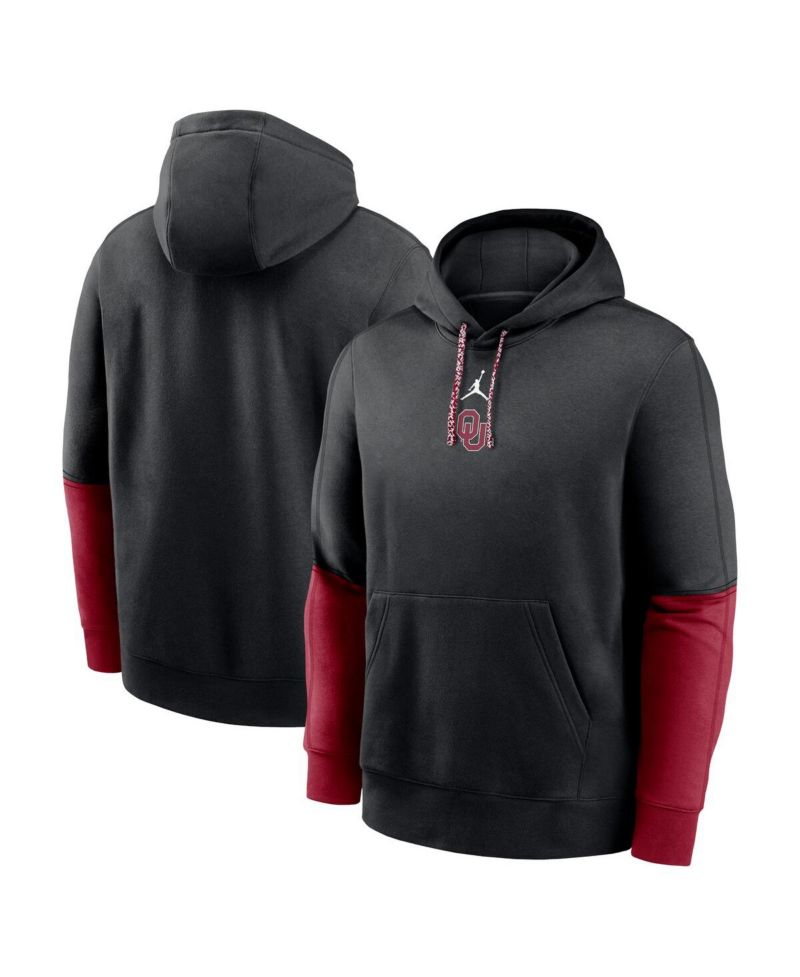 Men's Black/Crimson Oklahoma Sooners 2024 Sideline Club Pullover Hoodie