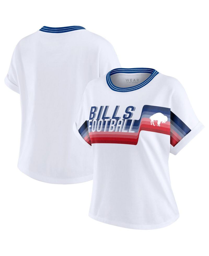 Women's White Buffalo Bills Cropped Center Stripe Dolman T-Shirt