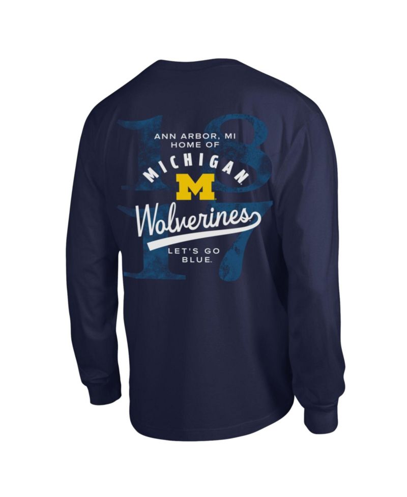 Men's Navy Michigan Wolverines Laminated All-Star Long Sleeve T-Shirt