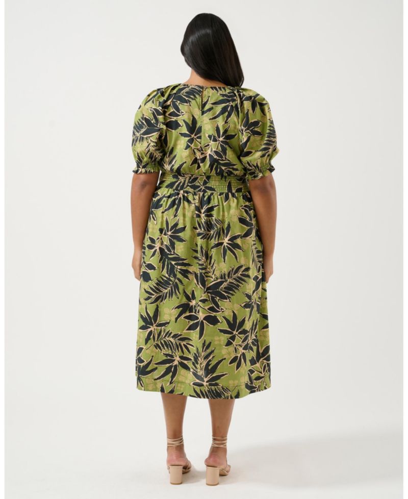 Women's Wildleaf Print Cotton Fit Flare Midi Dress