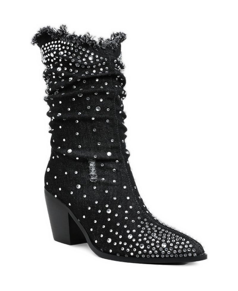 Womens Savant Diamante and Rhinestones Denim Boots
