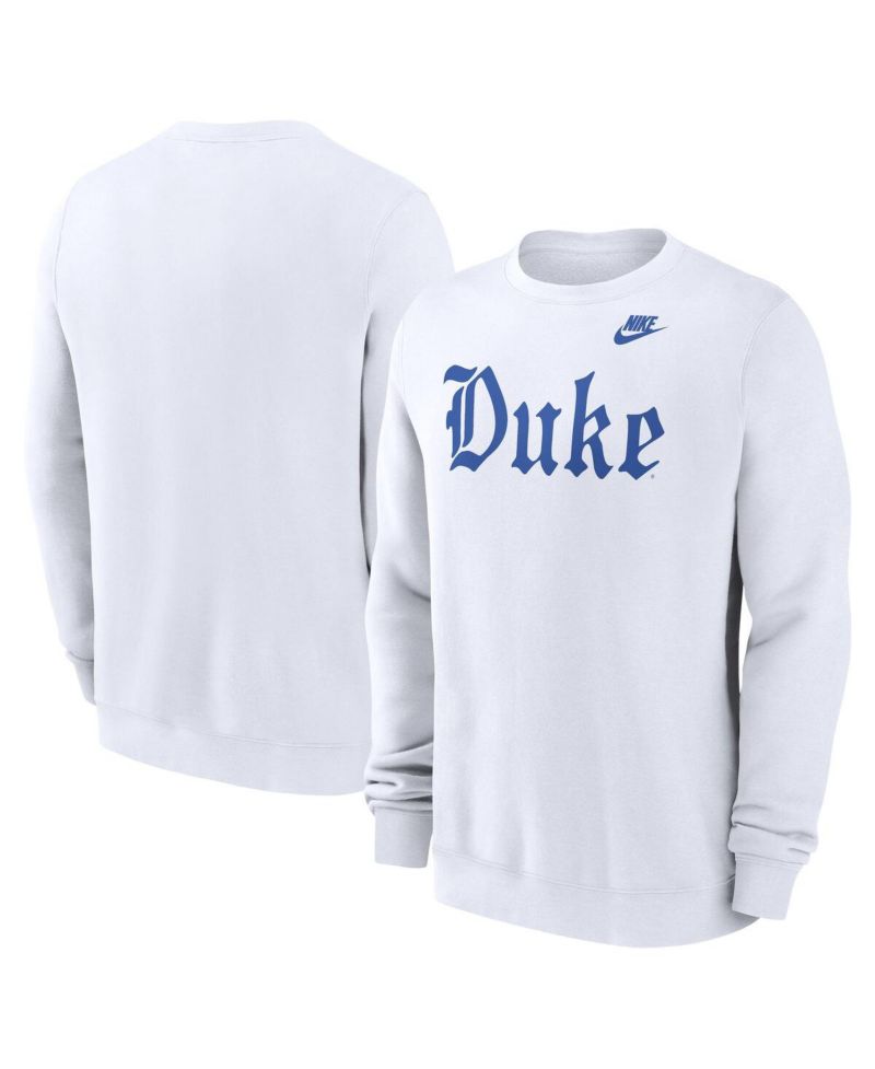 Men's White Duke Blue Devils Old English Pullover Sweatshirt