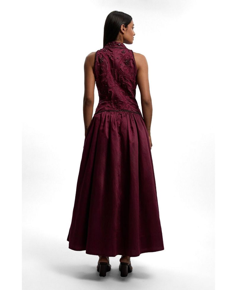 Taffeta High Neck Fit and Flare Dress