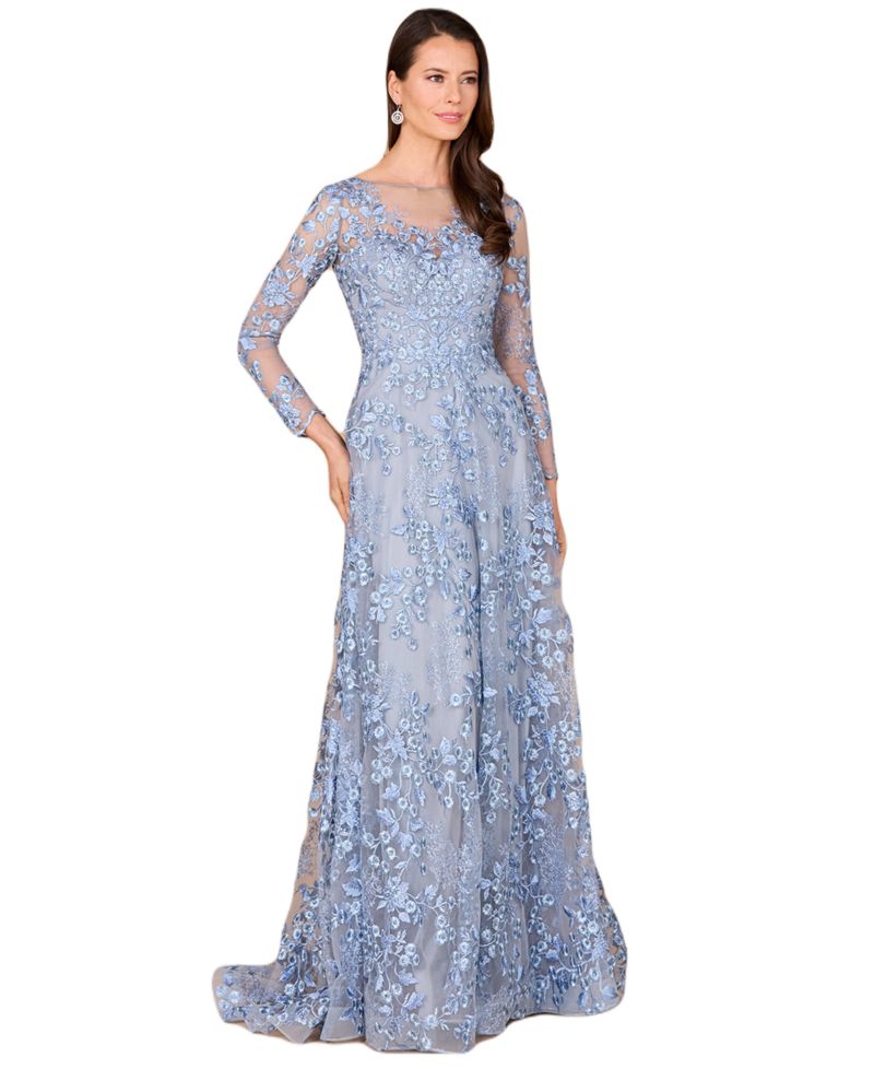 Women's Illusion Neckline, Long Sleeves Gown