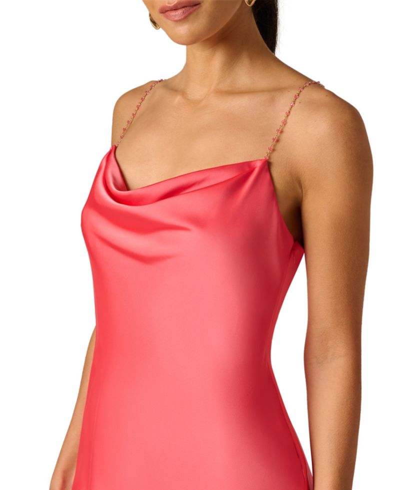 Women's Beaded Straps Cowl Neck Ball Gown