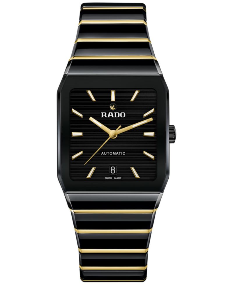 Unisex Swiss Automatic Anatom Gold PVD Stainless Steel & Black Ceramic Bracelet Watch 33mm